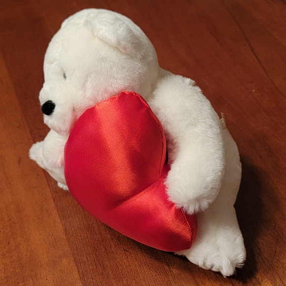 Adorable White Plush Teddy Bear Holding a BIG Red Valentine's Day Heart ♥️ - Picture 4 of 12